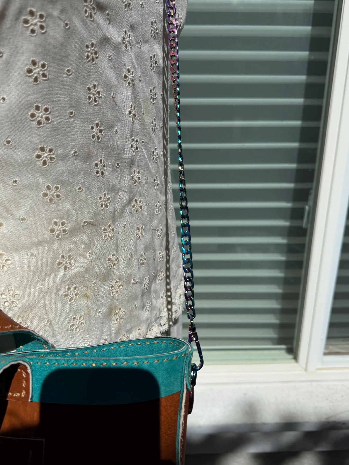 Goat and Cow Leather Crossbody Purse With Rainbow Metal Chain