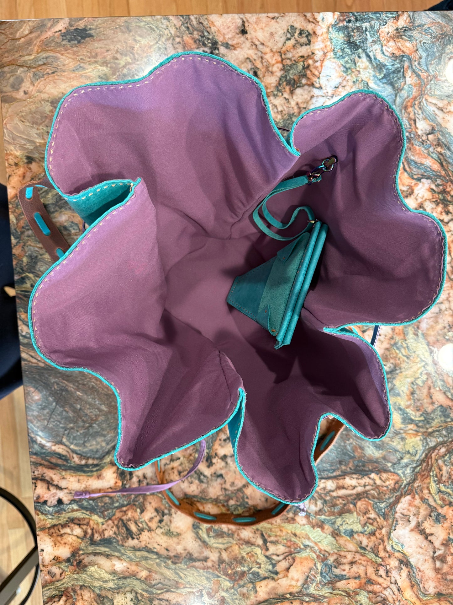 Hand Made Gather-top Leather Purse ~ Opens like a Flower!