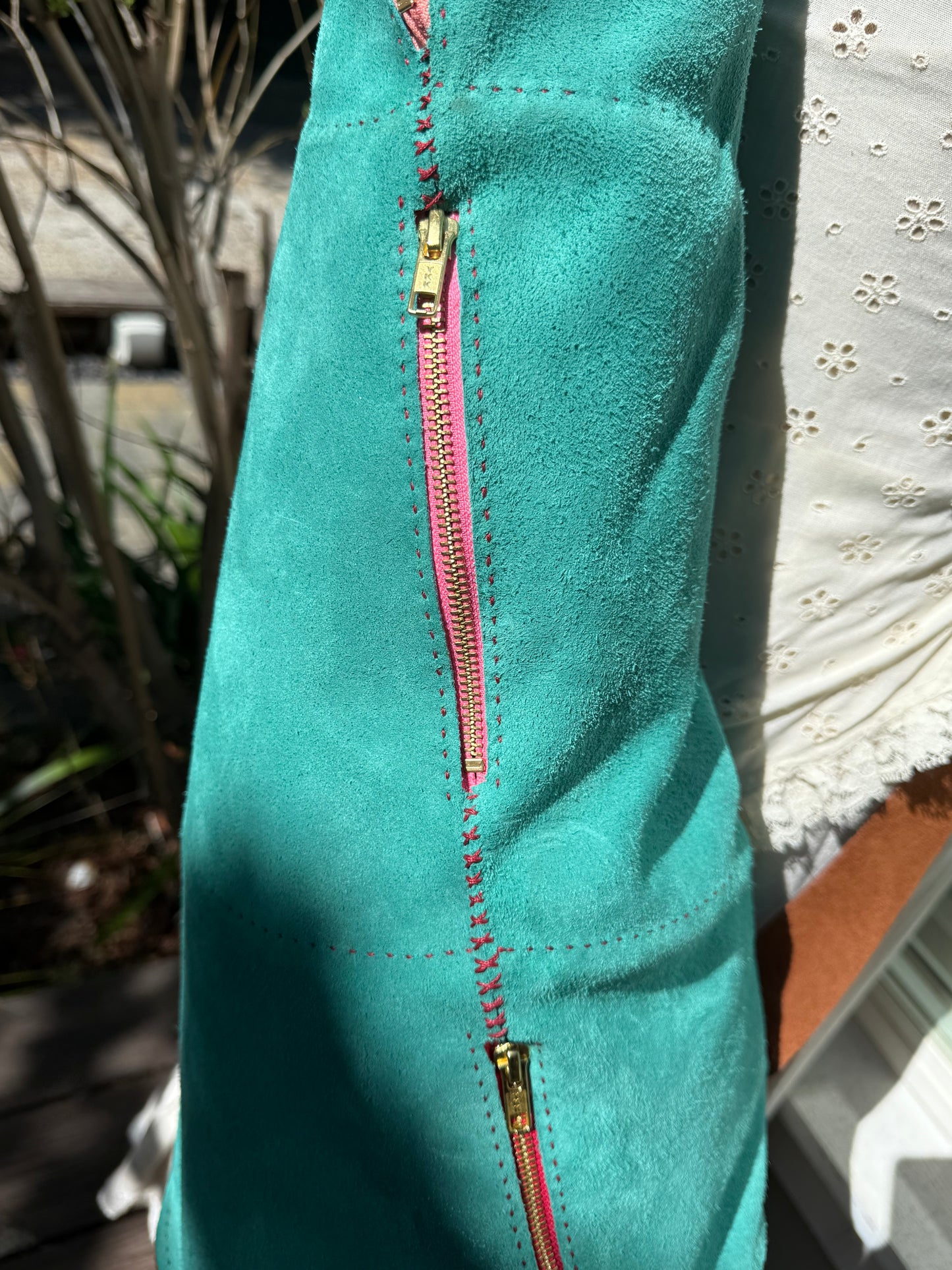 Handsewn Teal Leather Crossbody Cone Bag- Stands out at any event!