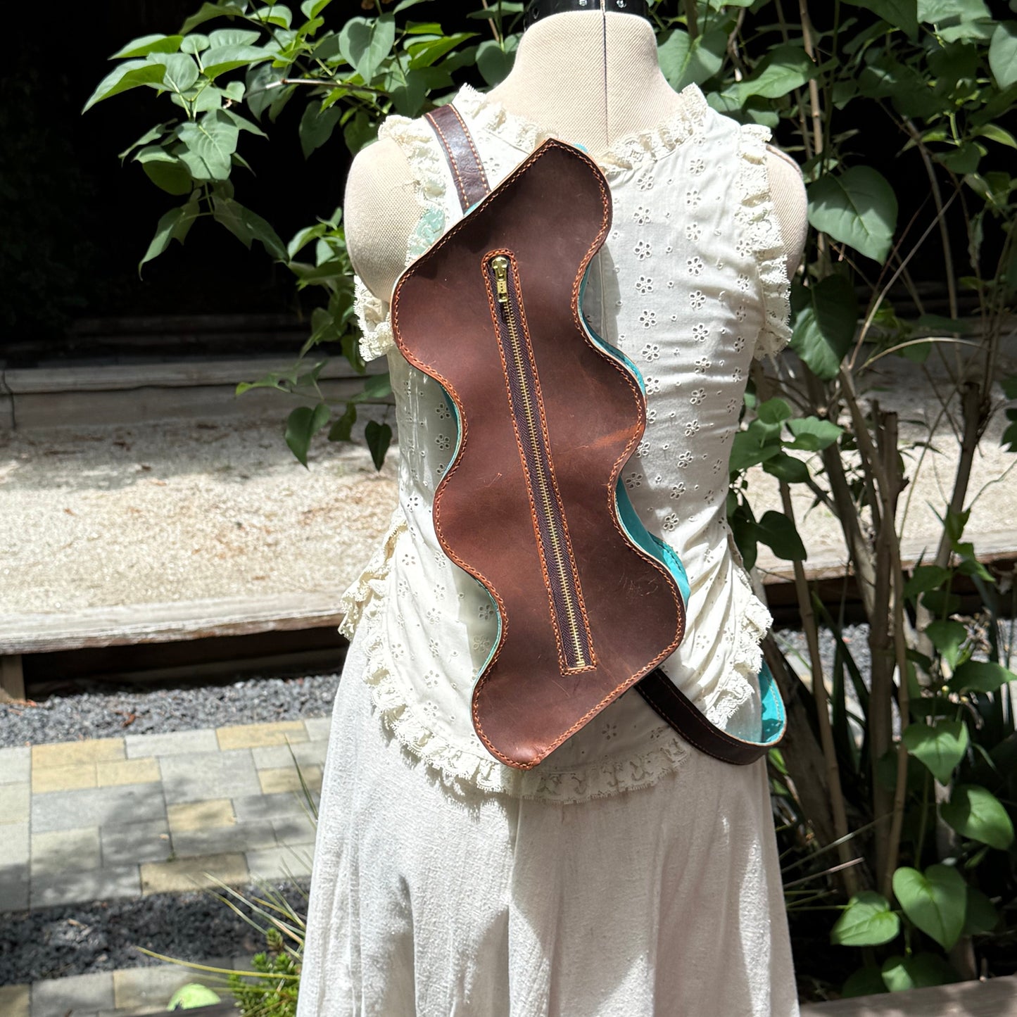 Unique Handmade Undulating Leather Crossbody Bag