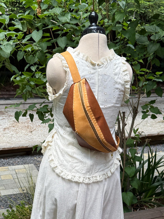 Hand-Stitched, Two-tone Cow Leather Crossbody Bag