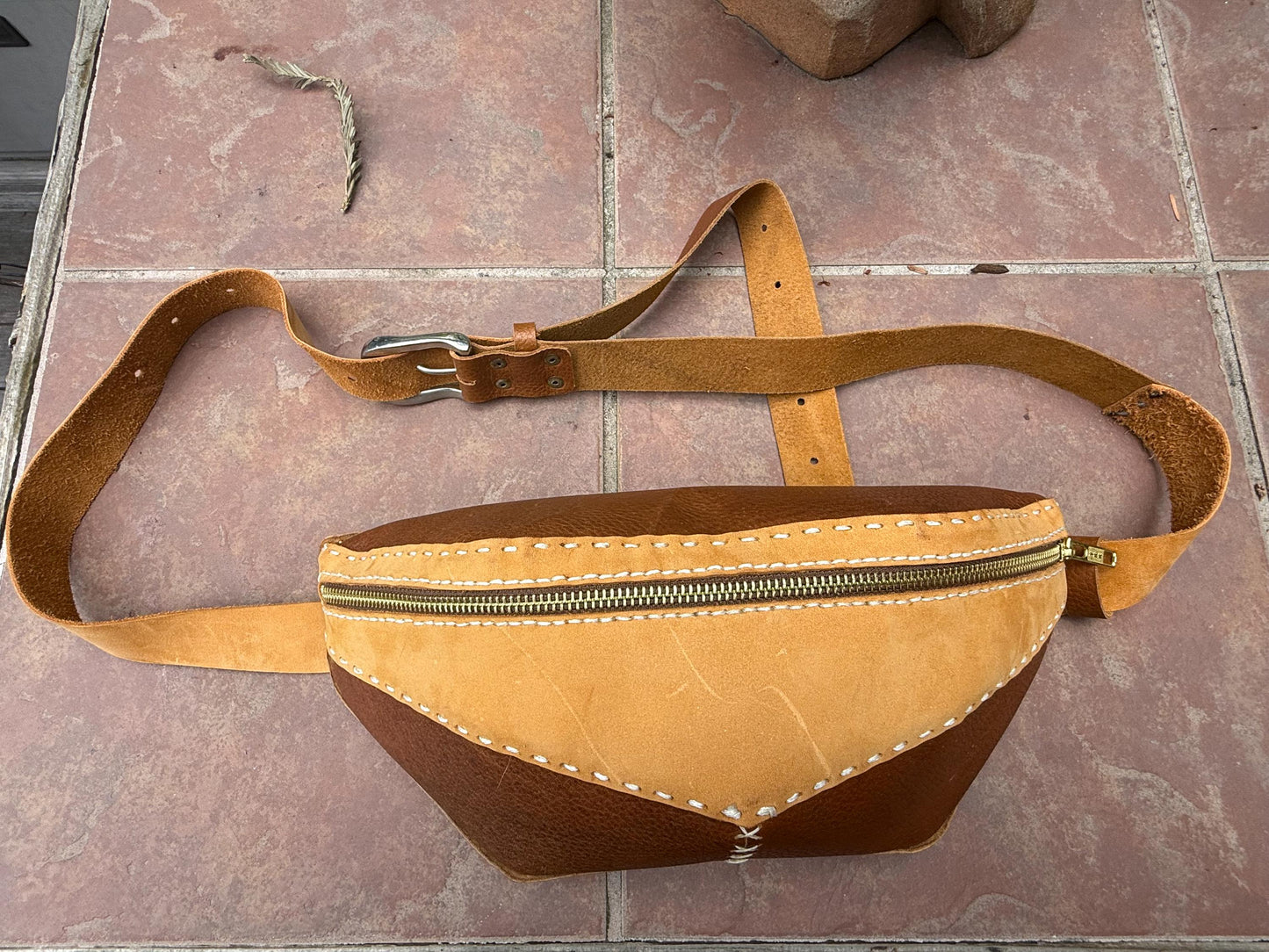 Hand-Stitched, Two-tone Cow Leather Crossbody Bag