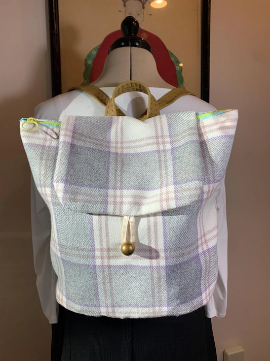 Handmade Plaid, Leather and Satin Backpack