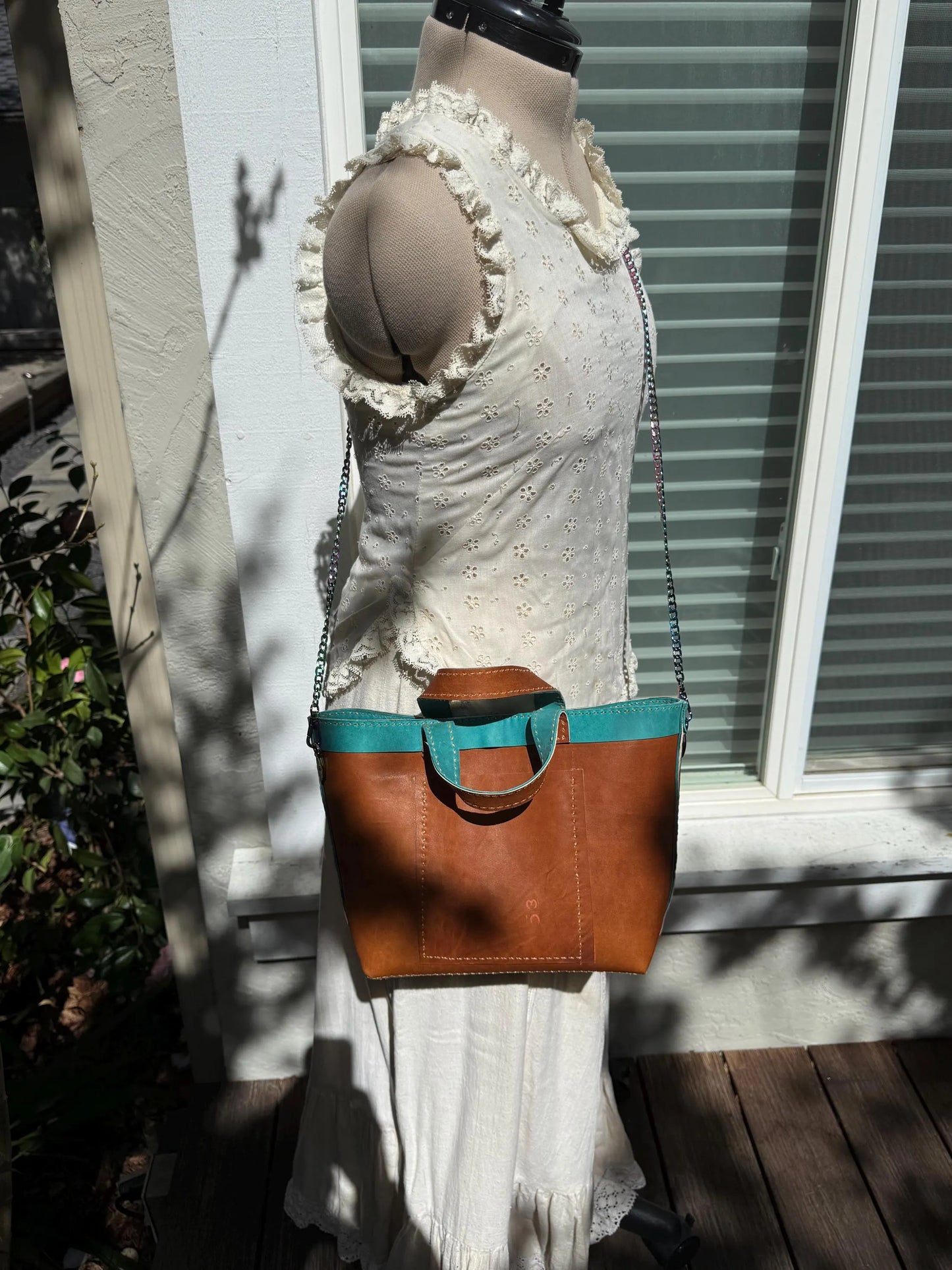 Goat and Cow Leather Crossbody Purse With Rainbow Metal Chain